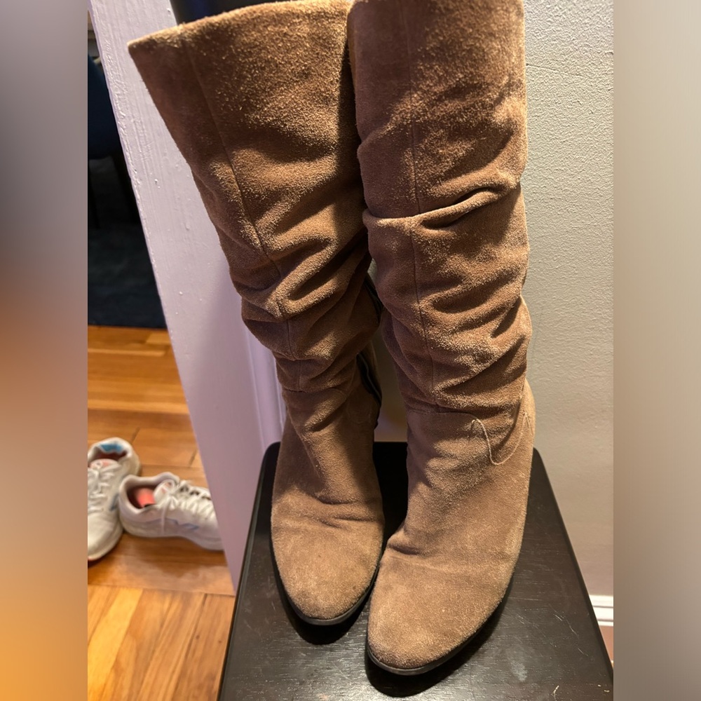 Brown/Taupe Suede Slouch Boots size 10